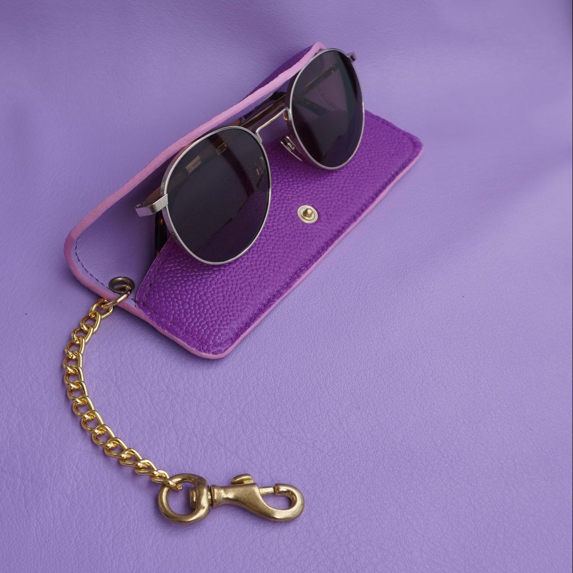 Purple glasses case open Purple glasses case open